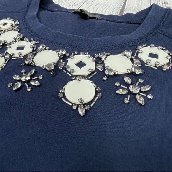 J. CREW navy blue cotton embellished short sleeve sweatshirt top, size M - Picture 6 of 12